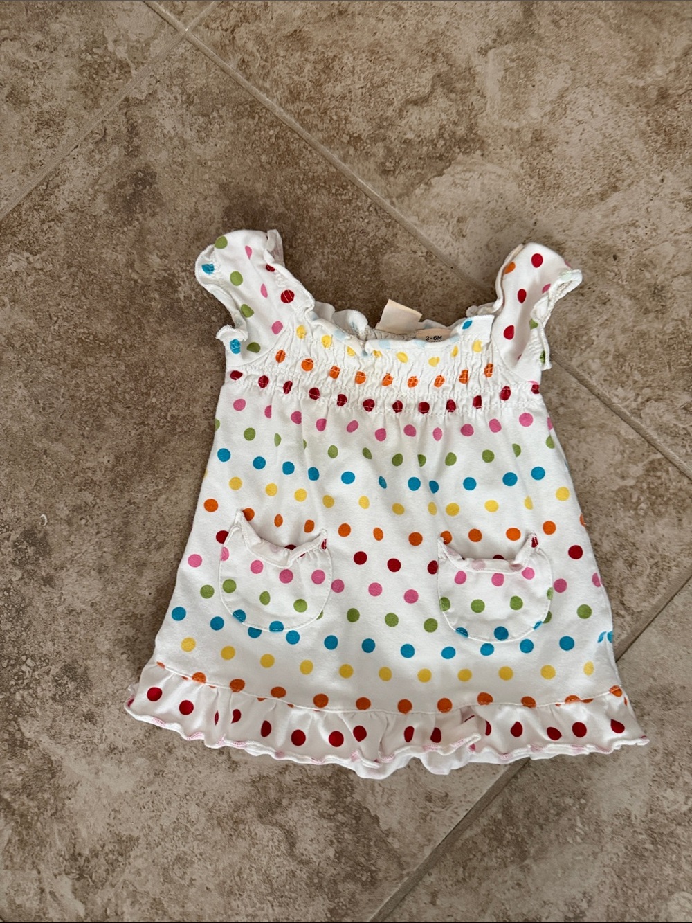 Faded Glory Baby Polka Dot Smocked Top - White with Pink, Red, Orange, Yellow